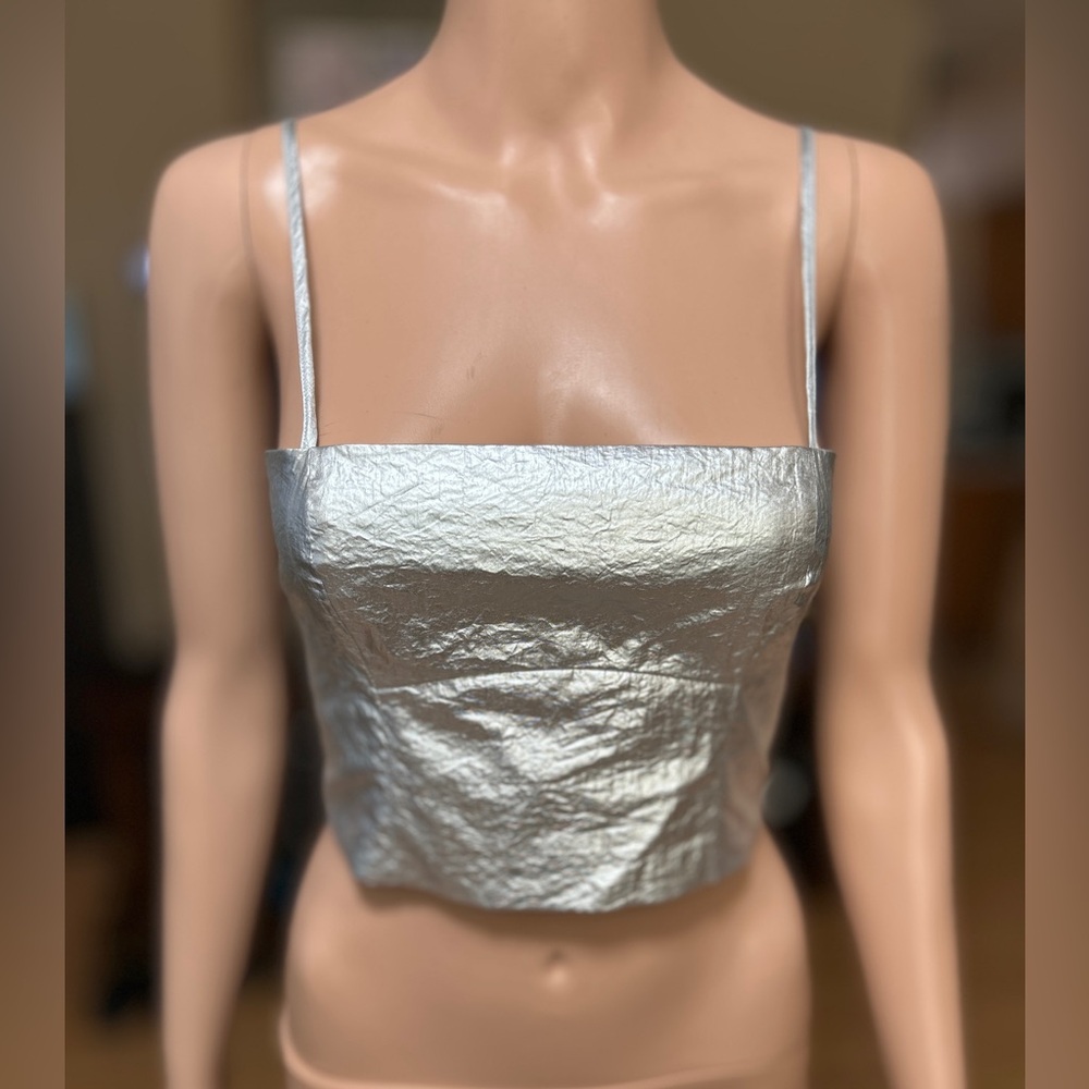 NWT Zara Silver Metallic Top size XS